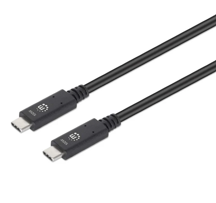 Manhattan kabel USB-C, 100W/5A, 10 Gbps, 1m, crni