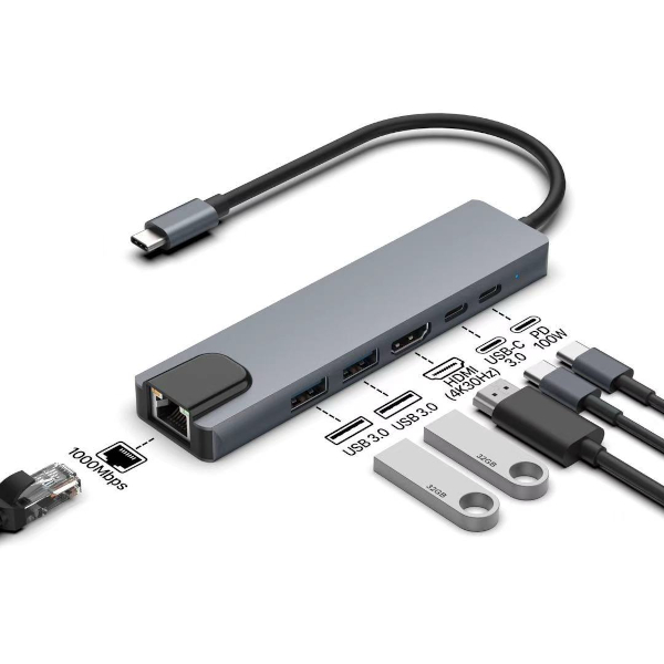Asonic 6u1 USB C na HDMI, LAN, USB3/C,alu. kućište
