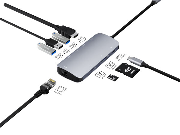 Asonic 8u1 USB C na HDMI,LAN, U3.0/Tip C, SD čitač