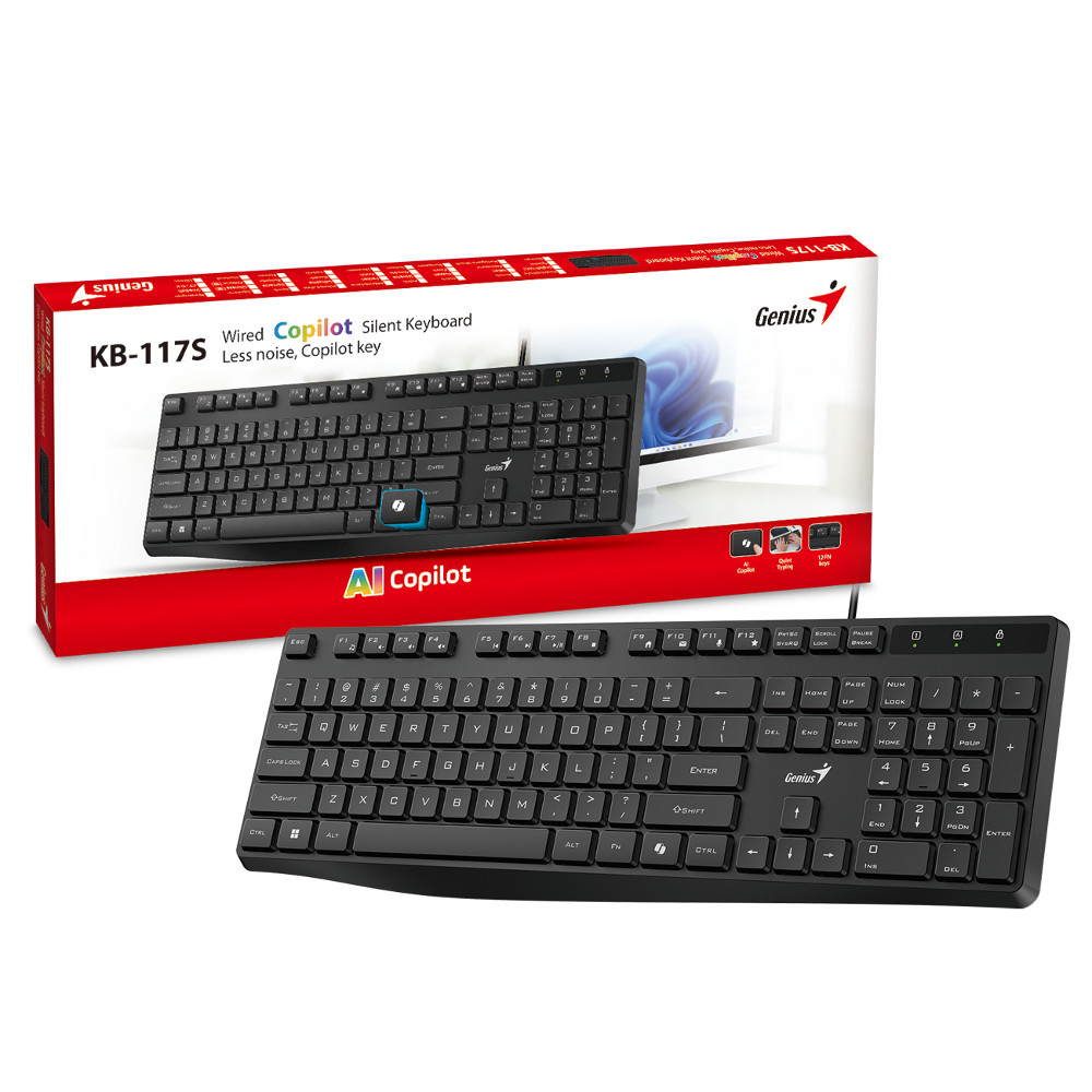 Genius KB-117S, žična tipkovnica, silent, USB