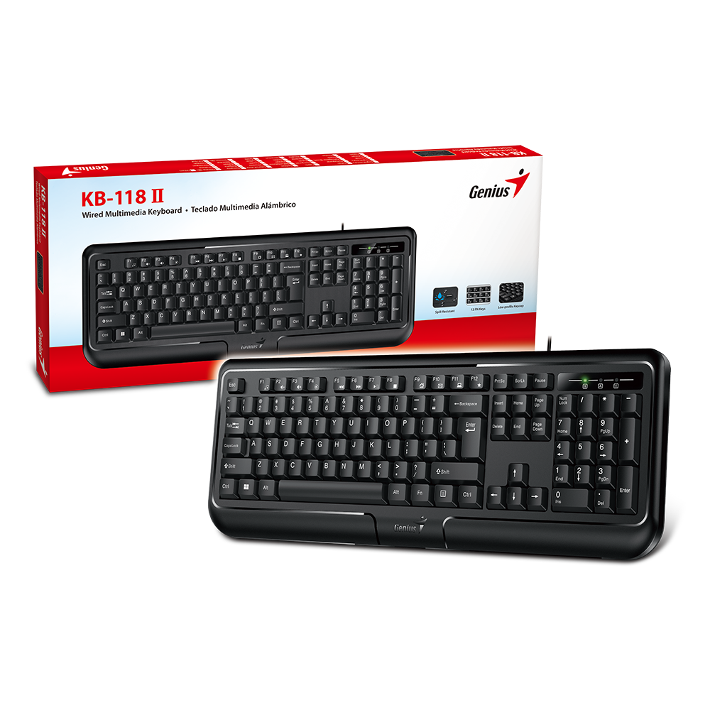 Genius KB-118 V2, žična tipkovnica, USB, crna