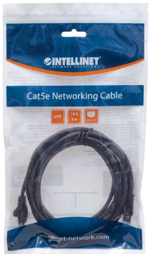 Intellinet Cat5e, CCA, U/UTP, PVC, RJ45, 3m, crni