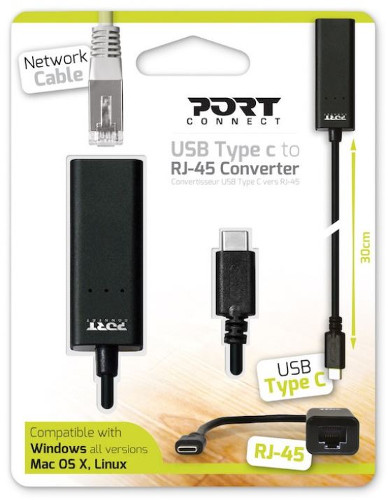 Port adapter USB-C M -> RJ45 F