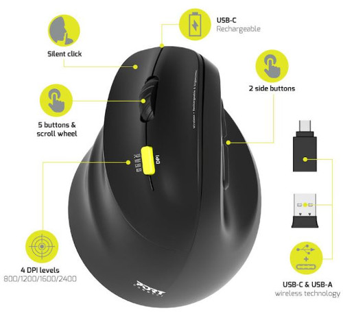 Port miš 2.4 GHz BT erg. punjivi za ljevake, crni