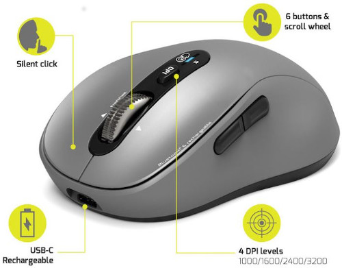 Port miš EXPERT Bluetooth & MAC, punjivi, sivi